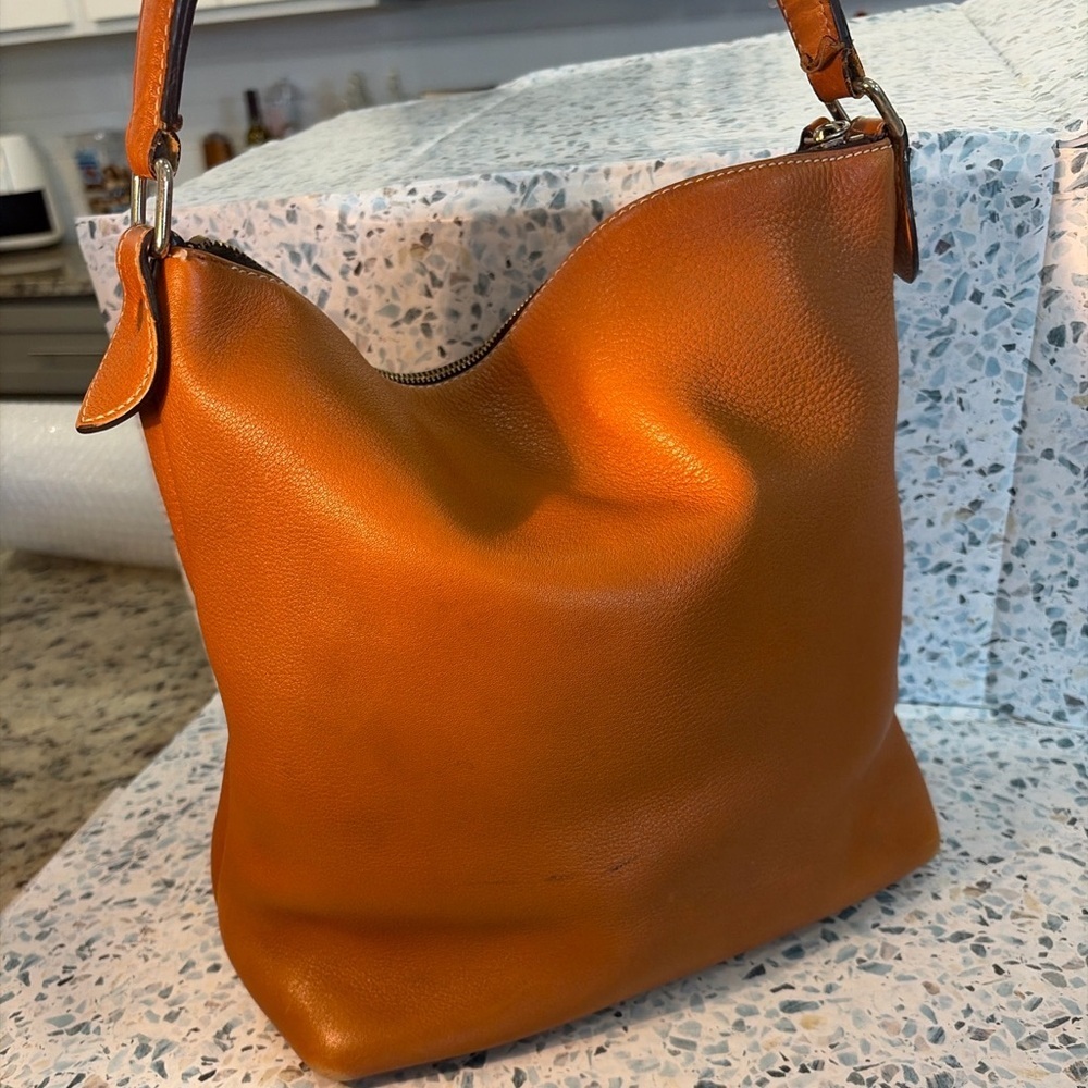 Dooney Bourke Florentine Leather Hobo Bag Brown Large Shoulder Bag - Picture 3 of 8